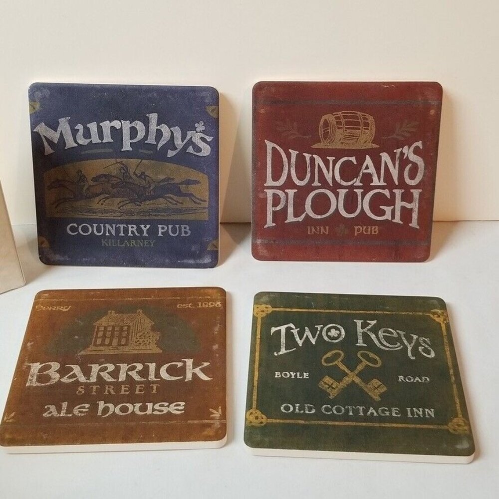 CoasterStone Coasters Irish Pubs Pottery Ceramic Cork Backing Colorful New Lot 4